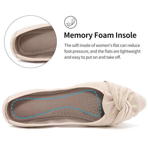 Image of Aomigoct Comfortable Dressy Flats for Women: Cushioned Insole & Lightweight for All-Day Office Comfort - Slip On & Foldable for Working Professional with Bow
