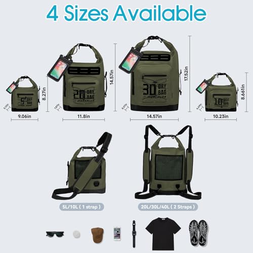 Image of MORXPLOR Dry Bag Waterproof,5L /10L /20L /30L Roll Top Dry Bag Backpack with WaterProof Phone Case for Swim,Kayak(Army Green 20L)