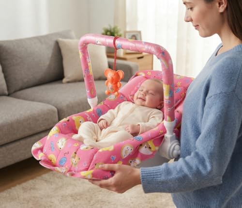 Image of JoyRide Multipurpose Carry Cot /Bouncer /Rocker with Mosquito Net Bouncer (BABYPINK)