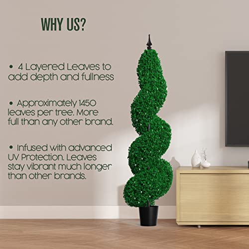 Topiary Trees Artificial Outdoor 2 Pack, Spiral Tree, Faux Boxwood Plants, 4 Feet, Fake Bushes, Front Door Topiaries, Outside Porch Plant, Feaux Toparies For Entryway, Christmas, Decor | Houseables #TOP1
