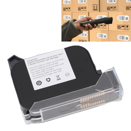 Fockety Schnelltrocknende Lösungsmittel-Tintenpatrone, Ersatz für Schnelltrocknende Lösungsmittel-Tintenpatrone, Schwarz, 42 Ml, 12,7 Mm, Hand-Tintenstrahldrucker für Tragbare