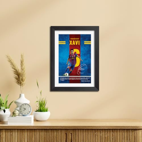 Image of TenorArts Xavi Hernandez Quotes Poster Frame Barcelona Laminated Photo Framed Painting with Matt Finish Black Textues (12 inches x 9inches)