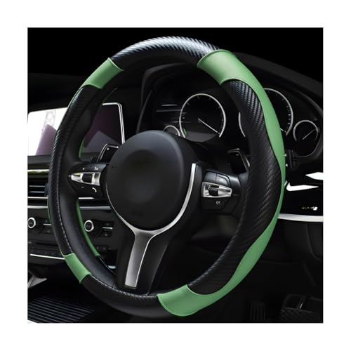 DXNQ Car Steering Wheel Cover 15 Inch Carbon Fiber Leather Stitching Color Steering Wheel Protector Anti-Slip Elastic Breathable Steering Wheel Cover Stylish Decor for Most Cars (Green)