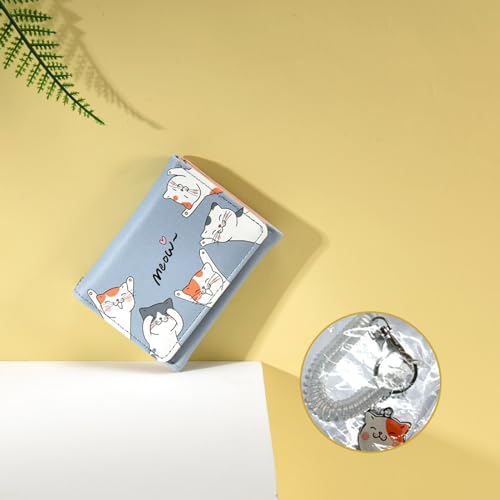 Small Womens Wallet, Cute Cat Tri-Folded Girls Wallet Slim Kawaii Wallet for Teens, Fashion Small Wrist Wallet with Cash Pocket Card Holder ID Window (Cat Blue) 6