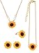Produktbild Chuangdi 5 Stück Total Sunflower Form Halskette Drop Blütenblatt Anhänger Halskette mit Faux Perle, Sonnenblume Armband Ohrringe Ring für Frauen Schmuck Zubehör (Style Set 1)