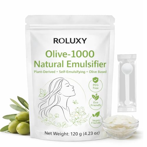 ROLUXY Olive-1000 Natural Emulsifier | 100% Pure Emulsifying Wax 120g (4.23oz) | PEG-Free Self-Emulsifying for DIY Skincare & Haircare Cetearyl Olivate & Sorbitan Olivate | Olivem 1000 Emulsifier