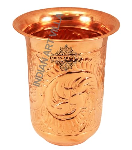 Indian Art Villa Pure Copper Designer Curved Tumbler, Copper Glass, Copper Vessel for Drinkware and Serveware, Home Restaurant, Volume- 12 Oz, Set of 2