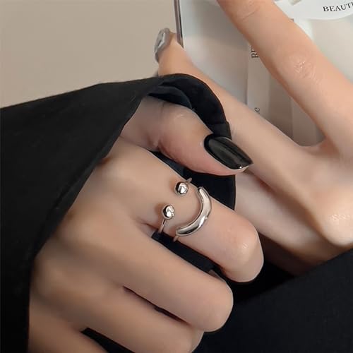 Double Layer Smile Face Metal Open Adjustable Ring Fashion Silver3