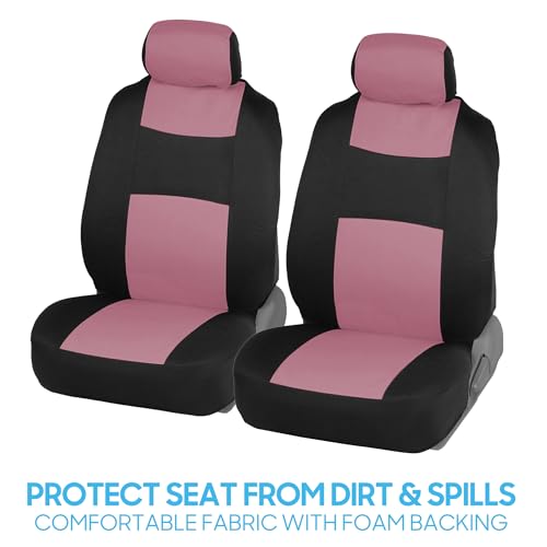 Image of BDK PolyPro Car Seat Covers Full Set in Pink on Black - Front and Rear Divided Seat Covers for Cars Easy to Assemble Accessories Car Trucks Van SUV - Pink