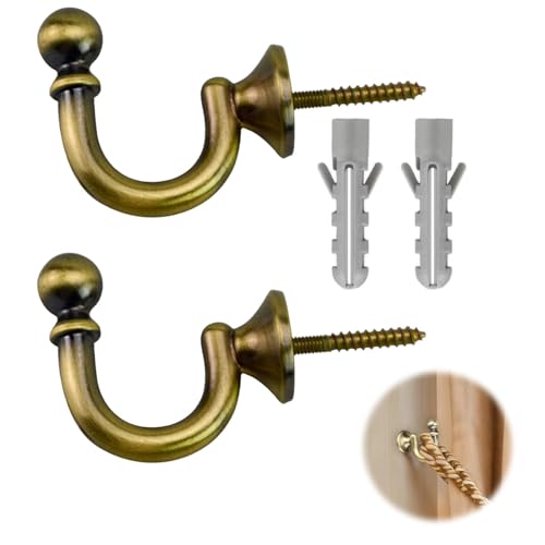 2Pcs Embrasses De Rideaux à Tête Ronde,Attache Rideau,Embrasse pour Rideaux de 35mm en Métal, Vintage Embrasses à Rideaux,Crochets Muraux,pour Rassembler Les...