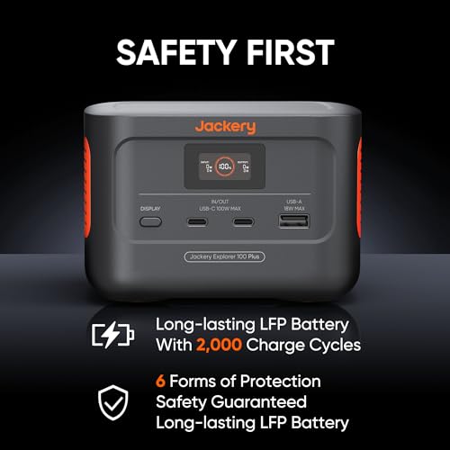 Jackery Explorer 100 Plus Power Station, 99Wh LiFePO4 Battery Power Bank, 3-Port 128W Portable Charger, PD 3.0 Fast Charge, Compatible with MacBook Pro/Air, iPhone 15/14 Series (Solar Panel Optional) - Thumbnail 6