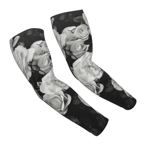 XULLZH Juego de mangas de brazo con estampado de rosas blancas y negras, para cubrir tatuajes, manga deportiva, para mujeres y hombres, color blanco, talla única, Blanco, talla única