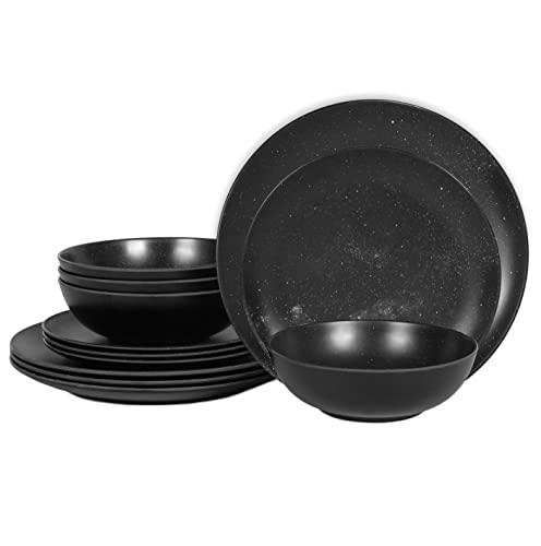 Dishwasher Safe Melamine Dinnerware Set-Bpa Free 12Pcs Melamine Plates And Bowls For Indoor&Outdoor,Warming Gift For Housewarming/Anniversary/Birthdays (Nebula) #TOP6