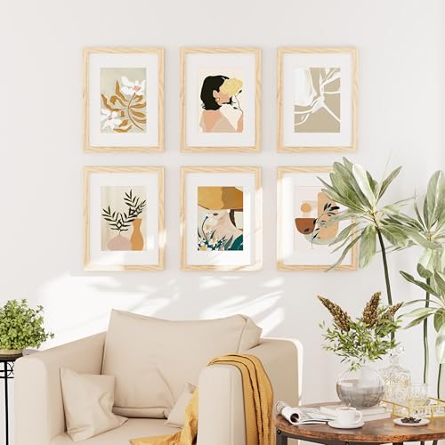 decorUhome 8.5x11 Picture Frame Set of 10, Display Photos 6x8 with Mat or 8.5x11 Unmatted for Picture Frames Collage Wall Decor, Natural