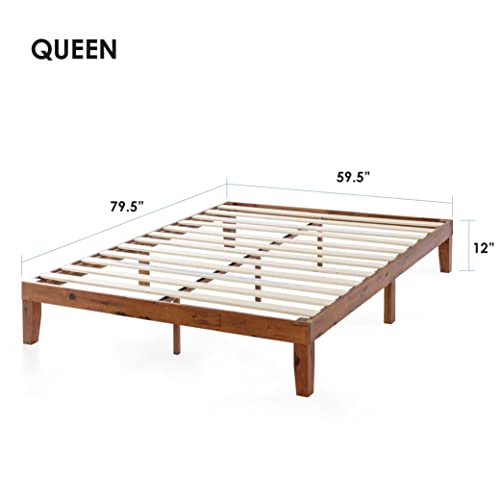 Mellow Naturalista Classic - 79.5"L x 59.5"W x 12"H Inch Solid Wood Platform Bed with Wooden Slats, No Box Spring Needed, Easy Assembly, Queen, Cherry