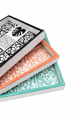 Image of Premium Wooden Serving Tray Set of 3 | Ethnic Indian Art Printed Tea, Coffee & Snack Trays | Decorative Multipurpose Home & Kitchen Serving Tray (A-01)