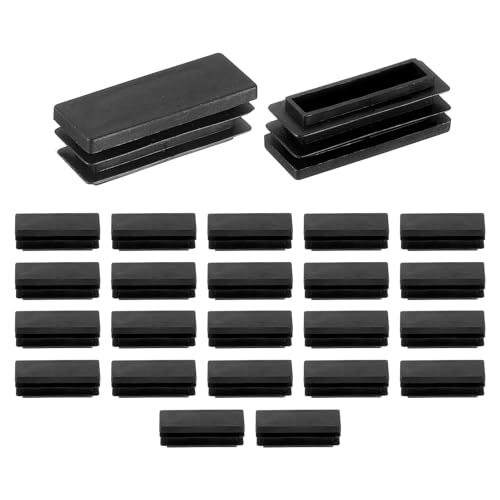 Image of uxcell 24 Pcs Rectangle Tubing End Caps 1 9 /16 x 19 /32 Inch Plastic Hole Plugs Insert End Cap for Metal Tubing Post Chair Leg Table Bookshelves Furniture, Black
