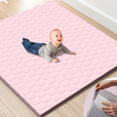 Image of TINYHARBO Premium Foam Baby Play Mat 50" x 50" with Removable Cover, Extra Thick Padding Playpen Mat, Non-Slip Floor Mat, Stylish & Easy to Clean for Crawling Baby, Infants & Toddlers, Pink
