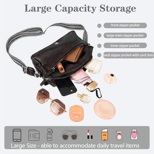 Leather Crossbody Purses for Women,Small Cross Body Bag Wide Adjustable Strap Shoulder Handbag with Credit Card Slots3