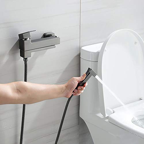 Robinets de baignoire muraux en laiton gris avec douche à main Lopus
