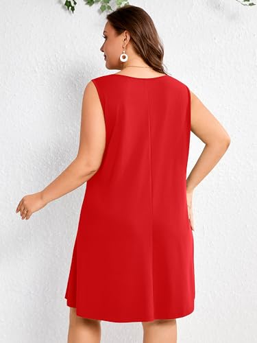 Image of AusLook Plus Size Summer Midi Dress for Women Sleeveless Casual A Line Swing Dress with Pockets Keyhole Neck Beach 1X-5X