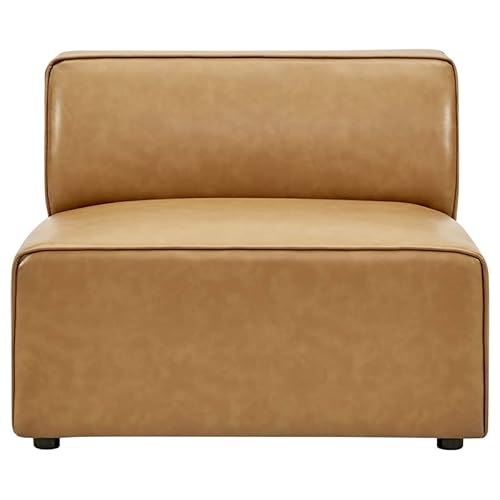 Modway Mingle Vegan Leather Sectional Sofa Armless Chair, Tan #TOP1