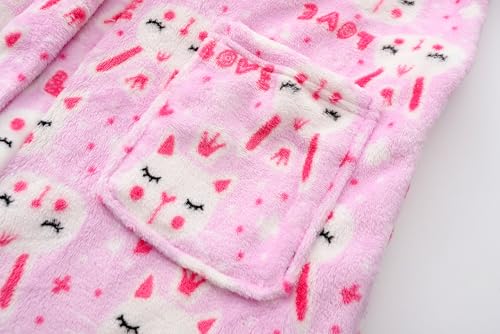Image of Girls Soft Fleece Robes Plush Hooded Bathrobes Sleepwear for Kids 2-16 Years
