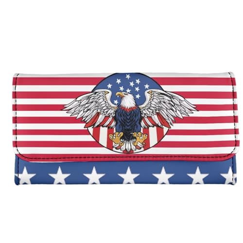 Image of AFPANQZ Eagle American Print Wallet for Women Credit Card Holder with Coin Purse and Zipper Wallet, Women's Clutch Organizer with Christmas Lights Snowman Crutch