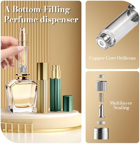 Perfume Atomiser, Perfume Travel Bottle, 10ML Atomiser Spray Bottle, Refillable & Travel Size Perfume Spray Bottle Easy to Refill Cologne Dispenser for Women Men(Gold＆Green)