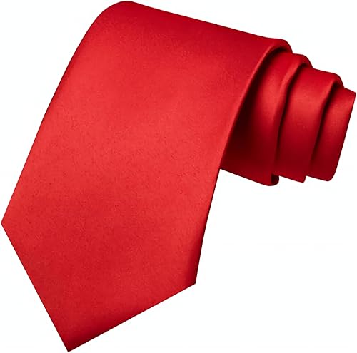 Elegant solid-color men's tie, classic men's solid-color satin tie with smooth texture, business and wedding tie, 3.15 inches wide (Red)