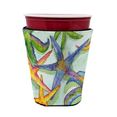 Image of Caroline's Treasures 8542RSC Starfish Red Cup Hugger Cup Cooler Sleeve Hugger Machine Washable Drink Sleeve Hugger Collapsible Insulator Beverage Insulated Holder