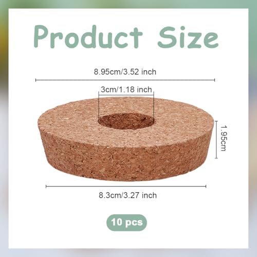 OLYCRAFT 10 Pcs Cork Lids for Glass Planter 3.3~3.5 Inch Hydroponic Vase Lid Cork Replacement Plant Corks with Center Hole Hydroponic Planter Lids for Hydroponics Growing Vases Stoppers - Image 4