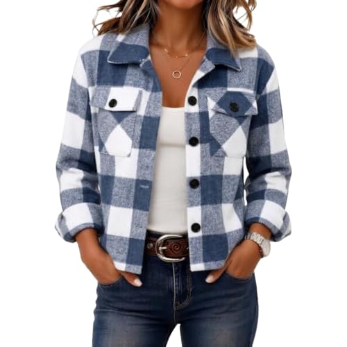 Cropped Shacket Women Button Down Plaid Collared Cropped Barn Jacket Women - image 2