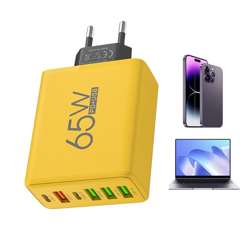 Estación de carga USB Multisports, bloque de cargador de varios puertos, salida de pared de 6 puertos, 4 y 2 Tipo-C, adaptador de puerto de 65 W, complejo rápido con