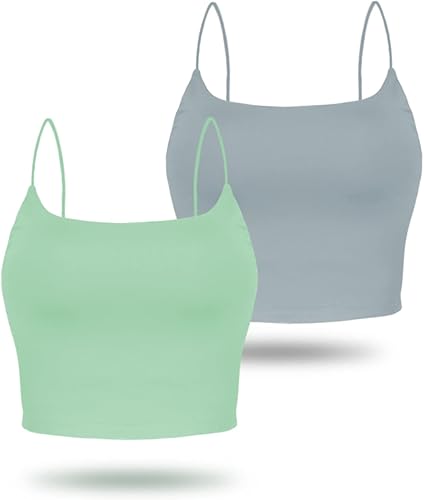 Miniatura 7 de Amilia - Camiseta básica de tirantes delgados para mujer (doble capa)