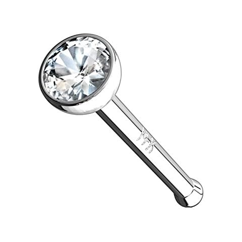 beyoutifulthings Nose Piercing Zirconia Nose Ring Nose Stud 14 Carat White Gold Clear Bar Thickness 0.8/1 mm Bar Length 6 mm Stone 2 mm White Gold Cover