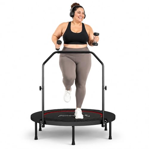 Image of SkyBound Rebounder Trampoline for Adults - Indoor Mini Trampoline with Bar, Fitness Rebounder with 3 Adjustable Foam Handles, Exercise Trampoline for Adults Indoor /Garden Workout