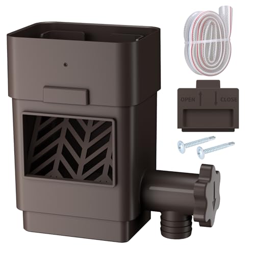Upgraded Rain Barrel Diverter Kit Rainwater Collection System for 2x3 & 3x4 Downspout Gutter Diverter for Rain Barrel with Enhanced Water Capacity Filter Adjustable Valve Brown