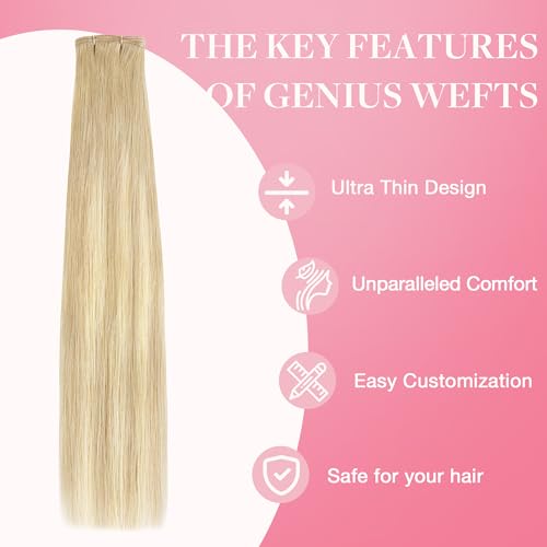 Image of GOO GOO Genius Weft Hair Extensions Human Hair, Sew In Hair Extensions Rooted Remy Weft, 18A /60 Blonde Balayage 18inch 50g, Hand Tied Weft Hair Extensions