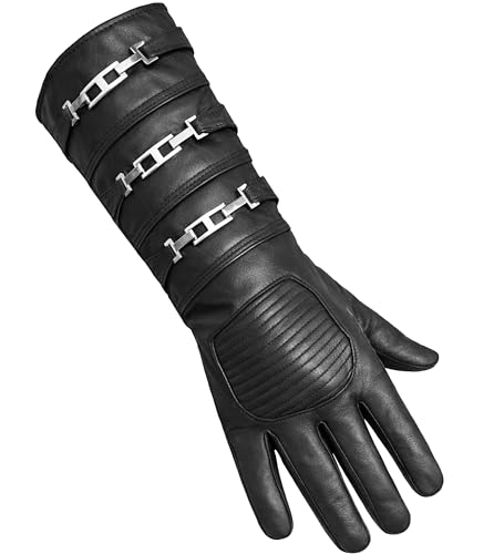 Image of URBAN BUCK Real Sheepskin Leather Sky Gauntlet Costume Glove - Regular Fit Long Arm Cuff Mens Unlined Cosplay Gloves