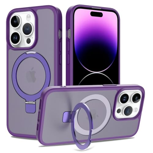 Image of Magnetic for iPhone 13 Pro Case & iPhone 14 Pro Case, 6.1 inch, Compatible with MagSafe, Rugged Kickstand, Not-Yellowing Military-Grade Protection, Matte Purple