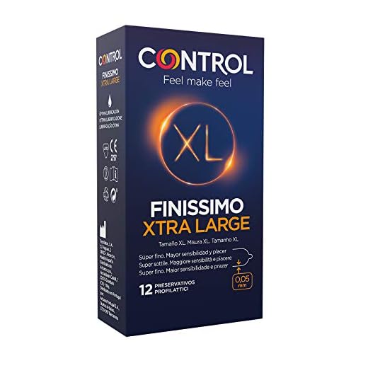 Control Preservativos Finissimo XL- Caja de condones super finos y extra grandes, gama sensibilidad, lubricados, ajuste perfecto, sexo seguro, 12 unidades