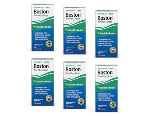 Boston Rewetting Drops for Rigid Gas Permeable (RGP) Lens Moisturizes & Soothes Eyes Removes Debris & Particles Restores Tear Layer 0.33 Fl Oz (Pack of 6)
