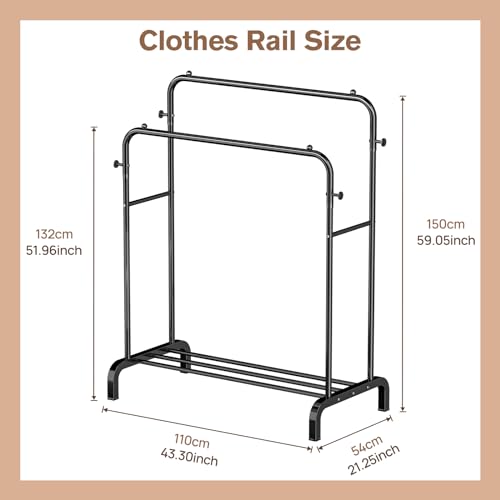 Clothes Rail Metal Double Pole Garment Rack Multifunctional Clothes Racks with Shelves for Hanging Clothes,Suitable for Home Bedroom
