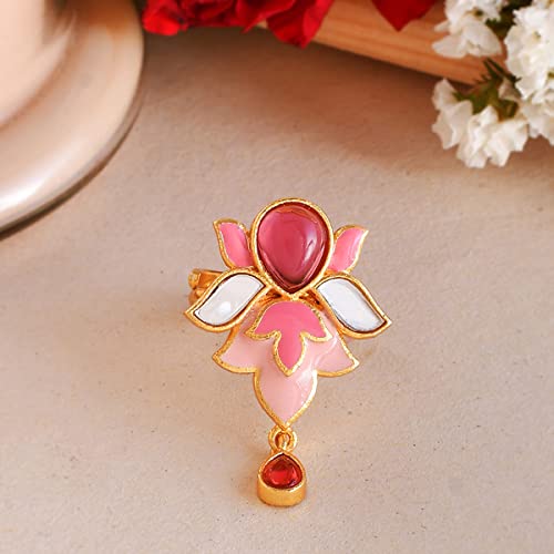 Enamelled Pink Stone Ring