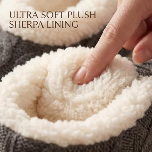 Image of cosyone1997 Cable Knit Slipper Socks for Women Non Slip Soft Sole | Fuzzy sherpa lining, gripper dots, flexible bootie coverage and machine washable care for warm, comfortable indoor wear