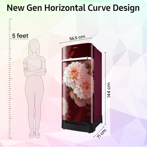 Image of Samsung 215 L, 4 Star, Digital Inverter, Direct-Cool Single Door Refrigerator (RR23H2H34BR /HL, Begonia Red, Base Stand Drawer, Single Touch Defrost, 2026 Model)