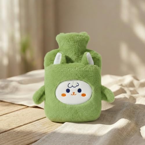 Image of Plush Hot Water Bottle with Soft Cover & Hand Warmer Sleeve 1000ML Heating Bag for Period Cramp, Back Pain & Muscle Aches, Hot & Cold Compress for Shoulder, Stress, Injury & Swelling (Olive Green - Puppy)