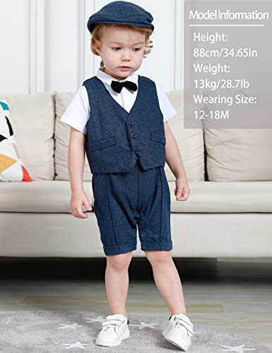 Image of A&J DESIGN 4pcs Baby Boys Suit, Gentleman Outfits 3 Months - 18 Months, Romper & Vest & Berets Hat & Bow Tie