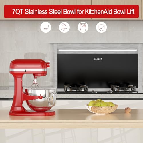 Image of 7QT Stainless Steel Mixer Bowl for Kitchenaid Stand Mixers, Kitchen Aid Mixing Bowl for 7QT Lift Mixer with Handle